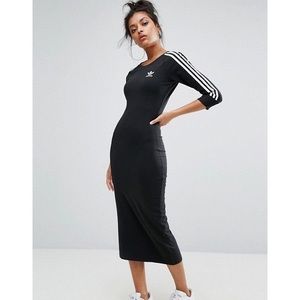 Adidas Originals black three stripe midi dress